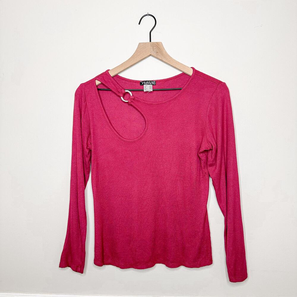 Venus Maroon Cut-Out Long Sleeve Knit Top